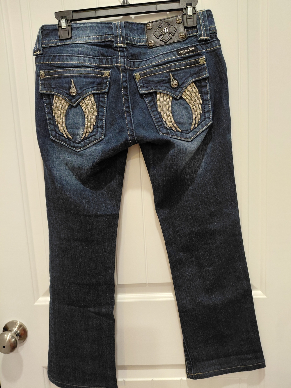 Miss Me Dark Indigo Bootcut Jeans with Woven Pocket Detail